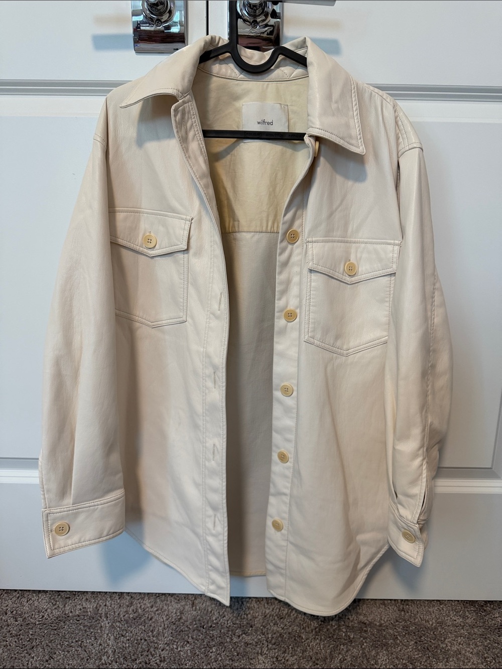 Wilfred Neutral Cream Button-Front Overshirt Jacket